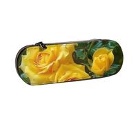 BNVSADC Yellow Roses Printed Leather Pencil Pen Case & Makeup Bag - Stylish Hard Shell Pencil Bag Stationery Organizer Pouch for School Office Travel