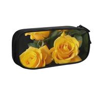 BNVSADC Yellow Roses Printed Pencil Case Large Pen Bag Cute Pencil Box Pouch Office School Stationery Organizer for Girls Boys, Black