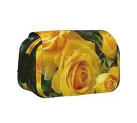 BNVSADC Yellow Roses Printed Print Flip Top Double Layer Pencil Case - Large Capacity School Supplies Organizer for Students, Kids, Teens, Artists, Travel & Office Use