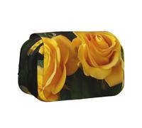 BNVSADC Yellow Roses Printed Print Flip Top Double Layer Pencil Case - Large Capacity School Supplies Organizer for Students, Kids, Teens, Artists, Travel & Office Use