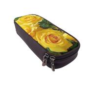 BNVSADC Yellow Roses Printed PU Leather Flip Pencil Case, Cute Pencil Box Pen Bag Stationery Organizer Makeup Bag for School Office Travel