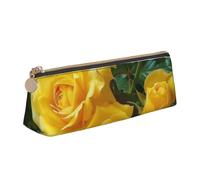 BNVSADC Yellow Roses Printed Triangle Pencil Case Leather Pencil Pouch Cute Stationery Pencil Pen Bag for School Office Travel