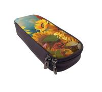 BNVSADC Yellow Sunflowers Printed PU Leather Flip Pencil Case, Cute Pencil Box Pen Bag Stationery Organizer Makeup Bag for School Office Travel