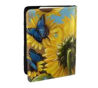 BNVSADC Yellow Sunflowers with Blue Butterflies Printed Passport Holder Travel PU Leather Passport Cover Case Organiser for Men Women, 6.5 inch