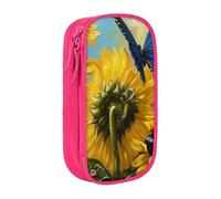 BNVSADC Yellow Sunflowers with Blue Butterflies Printed Pencil Case for Girls Boys, Large Capacity Pencil Pouch Cute Pencil Box Adult Makeup Bag with 2 Compartments, Pink