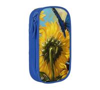BNVSADC Yellow Sunflowers with Blue Butterflies Printed Pencil Case for Girls Boys, Large Capacity Pencil Pouch Cute Pencil Box Adult Makeup Bag with 2 Compartments, Blue