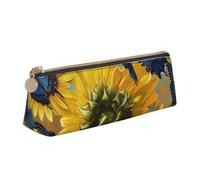 BNVSADC Yellow Sunflowers with Blue Butterflies Printed Triangle Pencil Case Leather Pencil Pouch Cute Stationery Pencil Pen Bag for School Office Travel