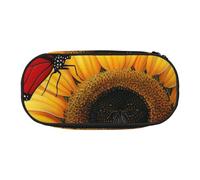 BNVSADC Yellow Sunflowers with Red Butterfly Printed Pencil Case Cute Pencil Bag Pen Pouch Large Stationery Organizer Makeup Bag for Teen Boys Girls School Students Office