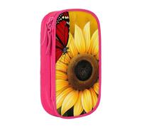 BNVSADC Yellow Sunflowers with Red Butterfly Printed Pencil Case for Girls Boys, Large Capacity Pencil Pouch Cute Pencil Box Adult Makeup Bag with 2 Compartments, Pink