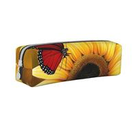 BNVSADC Yellow Sunflowers with Red Butterfly Printed Pencil Case Leather Pencil Pouch Cute Stationery Pencil Pen Bag with Zipper for School Office Travel