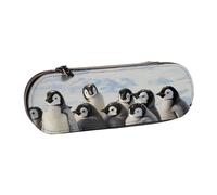 BNVSADC Young Penguins with Snow Printed Leather Pencil Pen Case & Makeup Bag - Stylish Hard Shell Pencil Bag Stationery Organizer Pouch for School Office Travel