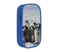 BNVSADC Young Penguins with Snow Printed Pencil Case for Girls Boys, Large Capacity Pencil Pouch Cute Pencil Box Adult Makeup Bag with 2 Compartments, Blue