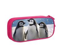 BNVSADC Young Penguins with Snow Printed Pencil Case Large Pen Bag Cute Pencil Box Pouch Office School Stationery Organizer for Girls Boys, Pink