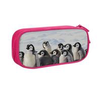 BNVSADC Young Penguins with Snow Printed Pencil Case Large Pen Bag Cute Pencil Box Pouch Office School Stationery Organizer for Girls Boys, Pink