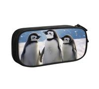 BNVSADC Young Penguins with Snow Printed Pencil Case Large Pen Bag Cute Pencil Box Pouch Office School Stationery Organizer for Girls Boys, Black