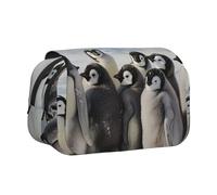 BNVSADC Young Penguins with Snow Printed Print Flip Top Double Layer Pencil Case - Large Capacity School Supplies Organizer for Students, Kids, Teens, Artists, Travel & Office Use