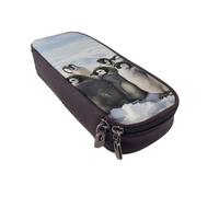 BNVSADC Young Penguins with Snow Printed PU Leather Flip Pencil Case, Cute Pencil Box Pen Bag Stationery Organizer Makeup Bag for School Office Travel