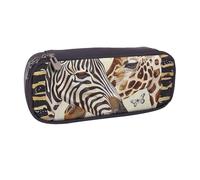 BNVSADC Zebra and Giraffe Printed Leather Pencil Pen Case & Makeup Bag - Stylish Pencil Bag Stationery Organizer Pouch for School Office Travel