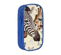BNVSADC Zebra and Giraffe Printed Pencil Case for Girls Boys, Large Capacity Pencil Pouch Cute Pencil Box Adult Makeup Bag with 2 Compartments, Blue