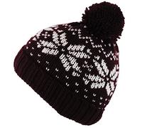 BNWT Fair Isle Snowstar Black Red Winter Wooly Roll-Up Beanie Bobble Hat