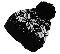 BNWT Fair Isle Snowstar Black Red Winter Wooly Roll-Up Beanie Bobble Hat