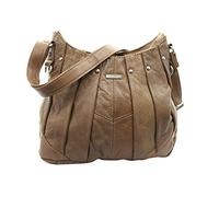 BNWT LADIES LORENZ COWHIDE REAL LEATHER SHOULDER HAND PLEATED PATCH BAG BROWN