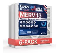 BNX 10x10x1 MERV 13 Air Filter 6 Pack - MADE IN USA - Electrostatic Pleated Air Conditioner HVAC AC Furnace Filters - Removes Pollen, Mold, Bacteria, Smoke