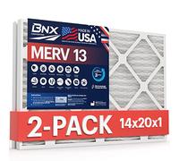 BNX 14x20x1 MERV 13 Pleated Air Filter - Made in USA - Electrostatic Charged HVAC AC Furnace Filters - Removes Pollen, Mold, Bacteria, Smoke (2 Pack)