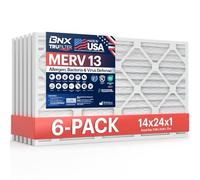 BNX 14x24x1 MERV 13 Air Filter 6 Pack - MADE IN USA - Electrostatic Pleated Air Conditioner HVAC AC Furnace Filters - Removes Pollen, Mold, Bacteria, Smoke