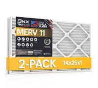 BNX 14x25x1 MERV 11 Air Filter 2 Pack - MADE IN USA - Electrostatic Pleated Air Conditioner HVAC AC Furnace Filters - Removes Dust, Mold, Pollen, Lint, Pet Dander, Smoke, Smog