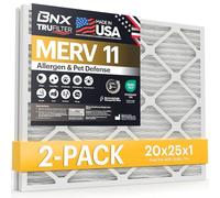 BNX 20x25x1 MERV 11 Air Filter 2 Pack - MADE IN USA - Electrostatic Pleated Air Conditioner HVAC AC Furnace Filters - Removes Dust, Mold, Pollen, Lint, Pet Dander, Smoke, Smog