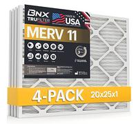 BNX 20x25x1 MERV 11 Air Filter 4 Pack - MADE IN USA - Electrostatic Pleated Air Conditioner HVAC AC Furnace Filters - Removes Dust, Mold, Pollen, Lint, Pet Dander, Smoke, Smog