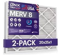 BNX 20x25x1 MERV 8 Air Filter 2 Pack - MADE IN USA - Electrostatic Pleated Air Conditioner HVAC AC Furnace Filters - Removes Dust, Mold, Pollen, Lint