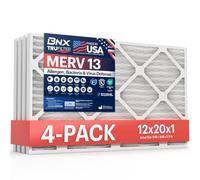 BNX TruFilter 12x20x1 Air Filter MERV 13 4-Pack) - MADE IN USA - Electrostatic Pleated Air Conditioner HVAC AC Furnace Filters for Allergies, Pollen, Mold, Bacteria, Smoke, Allergen, MPR 1900 FPR 10