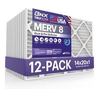 BNX TruFilter 14x20x1 Air Filter MERV 8 (12-Pack) - MADE IN USA - Dust & Pet Defense Electrostatic Pleated Air Conditioner HVAC AC Furnace Filters for Dust, Pet, Mold, Pollen MPR 600 - 700 & FPR 5