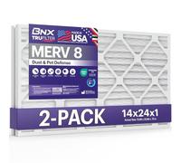 BNX TruFilter 14x24x1 Air Filter MERV 8 (2-Pack) - MADE IN USA - Dust & Pet Defense Air Conditioner HVAC AC Furnace Filters for Dust, Pet, Mold, Pollen MPR 600 - 700 & FPR 5