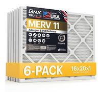 BNX TruFilter 16x20x1 Air Filter MERV 11 (6-Pack) - MADE IN USA - Allergen Defense Electrostatic Pleated Air Conditioner HVAC AC Furnace Filters for Allergies, Dust, Pet, Smoke, Allergy MPR 1200 FPR 7