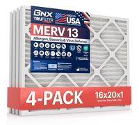 BNX TruFilter 16x20x1 Air Filter MERV 13 (4-Pack) - MADE IN USA - Electrostatic Pleated Air Conditioner HVAC AC Furnace Filters for Allergies, Pollen, Mold, Bacteria, Smoke, Allergen, MPR 1900 FPR 10