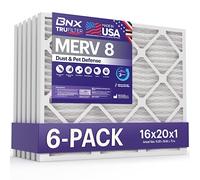 BNX TruFilter 16x20x1 Air Filter MERV 8 (6-Pack) - MADE IN USA - Dust & Pet Defense Electrostatic Pleated Air Conditioner HVAC AC Furnace Filters for Dust, Pet, Mold, Pollen MPR 600 - 700 & FPR 5
