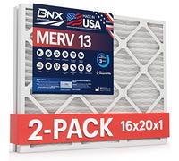 BNX TruFilter 16x20x1 MERV 13 (2-Pack) AC Furnace Air Filter - MADE IN USA - Electrostatic Pleated Air Conditioner HVAC AC Furnace Filters - Removes Pollen, Mold, Bacteria, Smoke