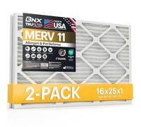 BNX TruFilter 16x25x1 Air Filter MERV 11 (2-Pack) - MADE IN USA - Allergen Defense Electrostatic Pleated Air Conditioner HVAC AC Furnace Filters for Allergies, Dust, Pet, Smoke, Allergy MPR 1200 FPR 7