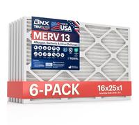 BNX TruFilter 16x25x1 MERV 13 (6-Pack) AC Furnace Air Filter,MADE IN USA,Electrostatic Pleated Air Conditioner HVAC AC Furnace Filters, Bacteria, Smoke (Actual Size: 15 11/16’’x24 11/16’’x3/4‘’)