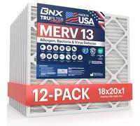 BNX TruFilter 18x20x1 Air Filter MERV 13 (12-Pack) - MADE IN USA - Electrostatic Pleated Air Conditioner HVAC AC Furnace Filters for Allergies, Pollen, Mold, Bacteria, Smoke, Allergen, MPR 1900 FPR 10