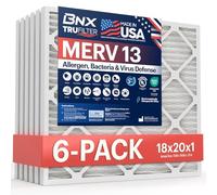 BNX TruFilter 18x20x1 Air Filter MERV 13 (6-Pack) - MADE IN USA - Electrostatic Pleated Air Conditioner HVAC AC Furnace Filters for Allergies, Pollen, Mold, Bacteria, Smoke, Allergen, MPR 1900 FPR 10