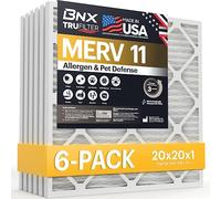 BNX TruFilter 20x20x1 Air Filter MERV 11 (6-Pack) - MADE IN USA - Allergen Defense Electrostatic Pleated Air Conditioner HVAC AC Furnace Filters for Allergies, Dust, Pet, Smoke, Allergy MPR 1200 FPR 7