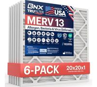 BNX TruFilter 20x20x1 Air Filter MERV 13 (6-Pack) - MADE IN USA - Electrostatic Pleated Air Conditioner HVAC AC Furnace Filters for Allergies, Pollen, Mold, Bacteria, Smoke, Allergen, MPR 1900 FPR 10