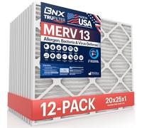 BNX TruFilter 20x25x1 MERV 13 (12-Pack) AC Furnace Air Filter - MADE IN USA - Electrostatic Pleated Air Conditioner HVAC AC Furnace Filters - Removes Pollen, Mold, Bacteria, Smoke