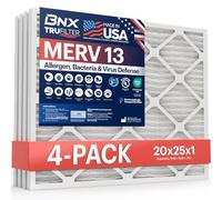 BNX TruFilter 20x25x1 MERV 13 (4-Pack) AC Furnace Air Filter,MADE IN USA,Electrostatic Pleated Air Conditioner HVAC AC Furnace Filters, Bacteria, Smoke (Actual Size: 19 11/16’’x24 11/16’’x3/4‘’)