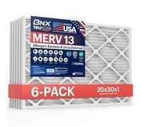 BNX TruFilter 20x30x1 Air Filter MERV 13 (6-Pack) - MADE IN USA - Electrostatic Pleated Air Conditioner HVAC AC Furnace Filters for Allergies, Pollen, Mold, Bacteria, Smoke, Allergen, MPR 1900 FPR 10