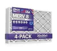 BNX TruFilter 20x30x1 Air Filter MERV 8 (4-Pack) - MADE IN USA - Dust & Pet Defense Electrostatic Pleated Air Conditioner HVAC AC Furnace Filters for Dust, Pet, Mold, Pollen MPR 600 - 700 & FPR 5